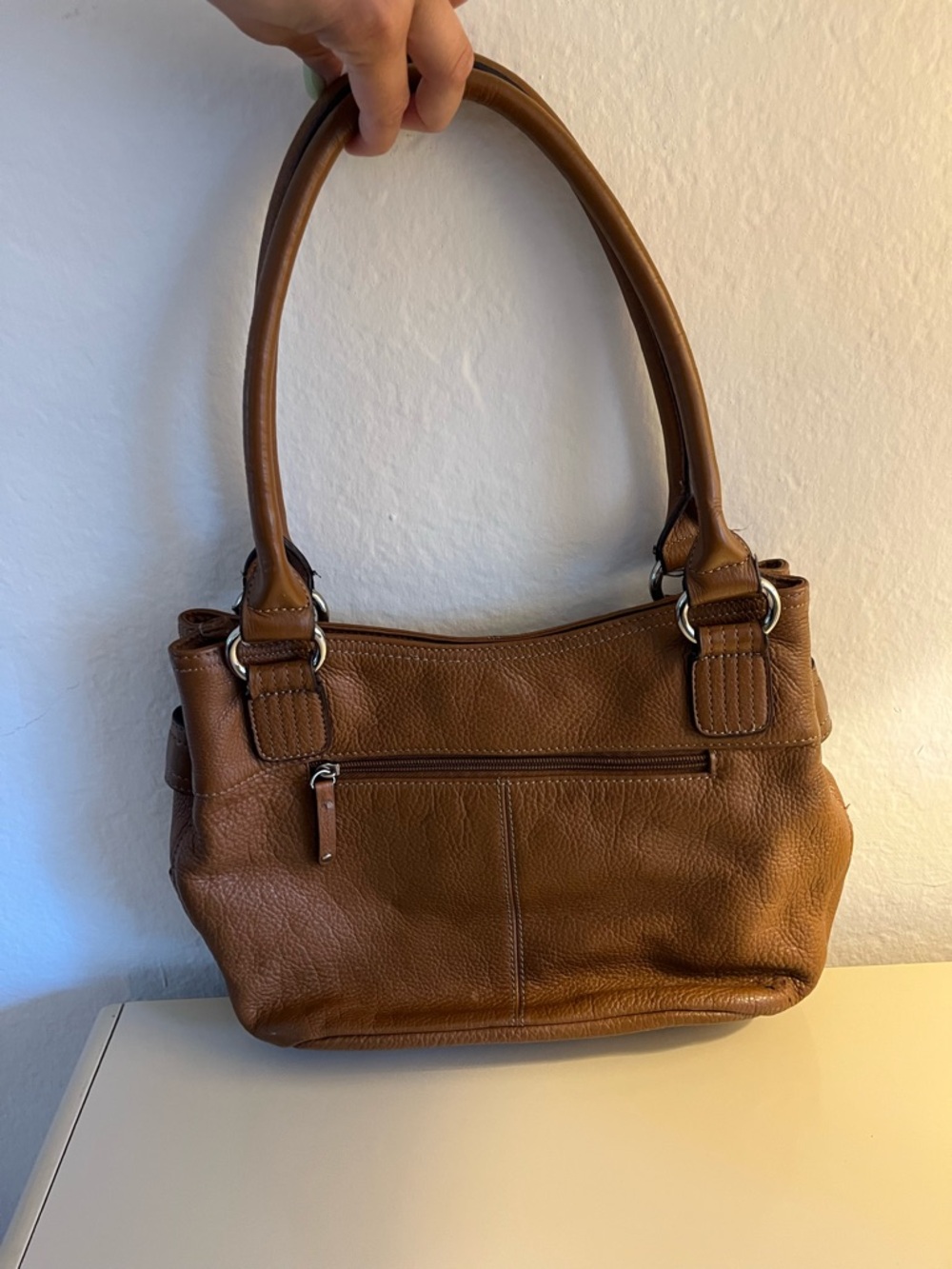 Tignanello Cognac Pebbled Leather Shoulder Bag - Picture 3 of 6
